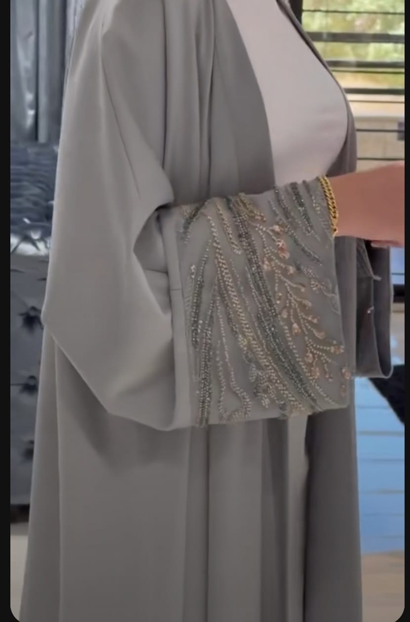Grey Embellished Abaya
